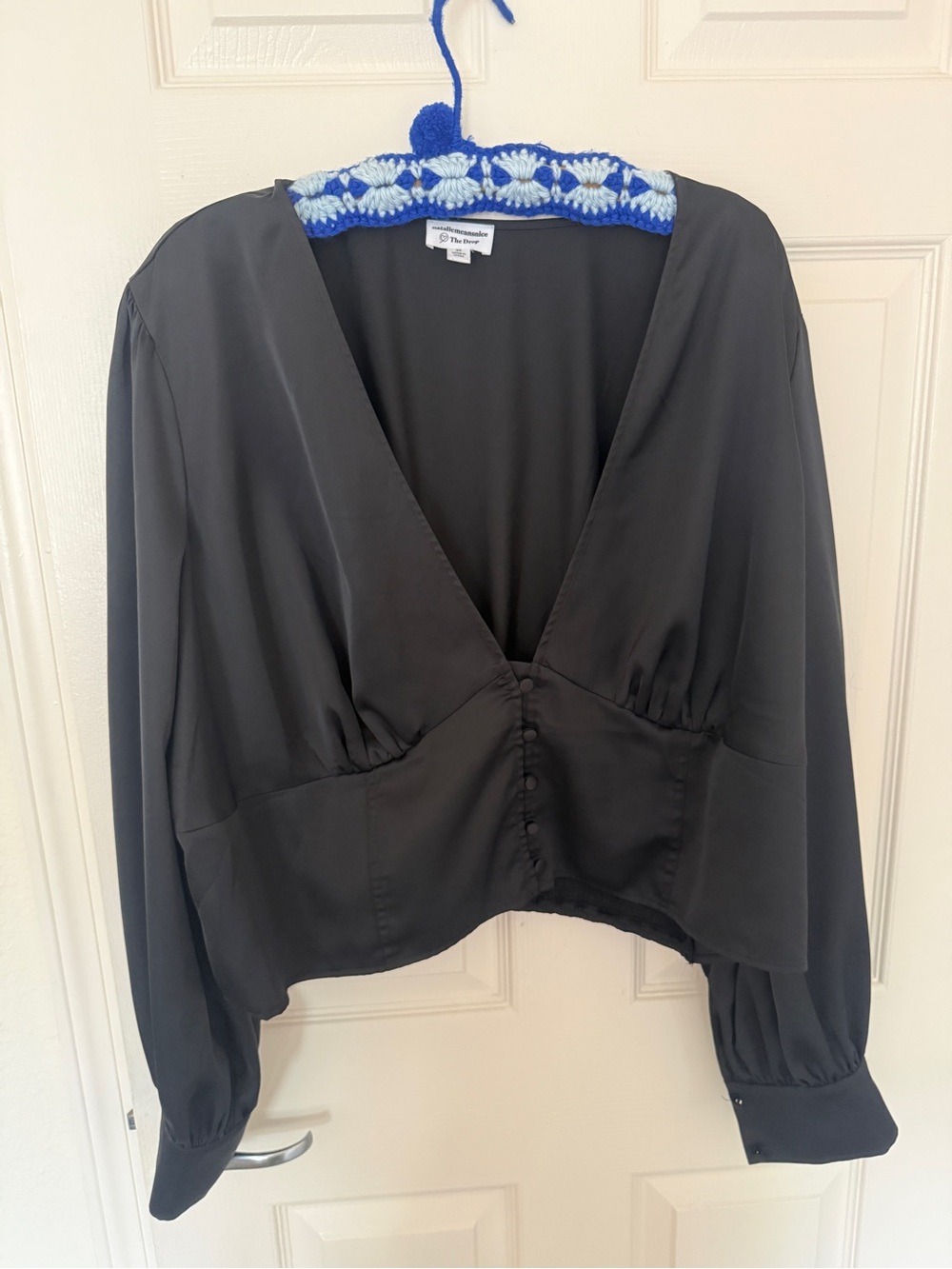 Black V-Neck Button Front Women's Top